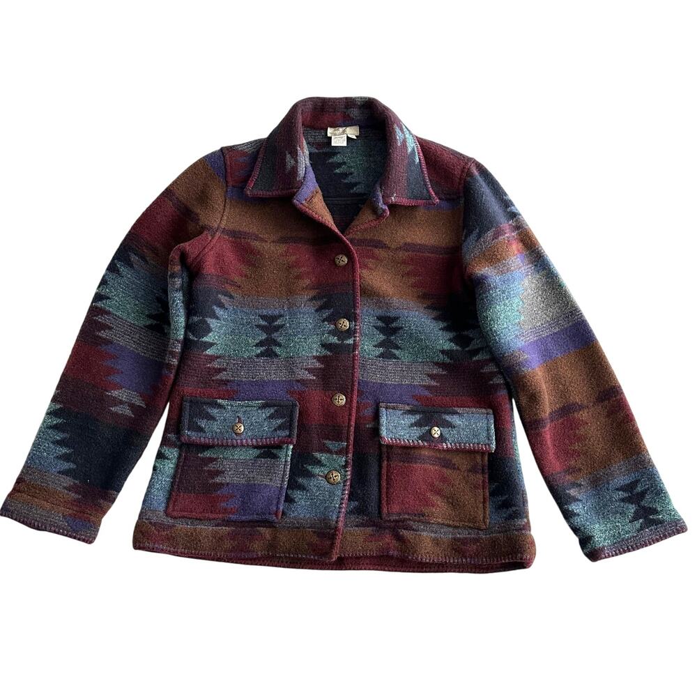 Territory Ahead Wool Blend Southwestern Aztec Blanket Silver Button Jacket‎ S